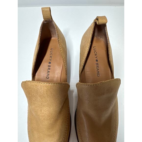 Lucky Brand Mahzan Pointed Toe Bootie Loafers Slip-On Stacked Heel Tan Sz 6 - Picture 5 of 11